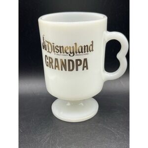Vintage Milk Glass 'Disneyland Grandpa' Pedestal Mug w/ Mickey Ears Handle 4.75"